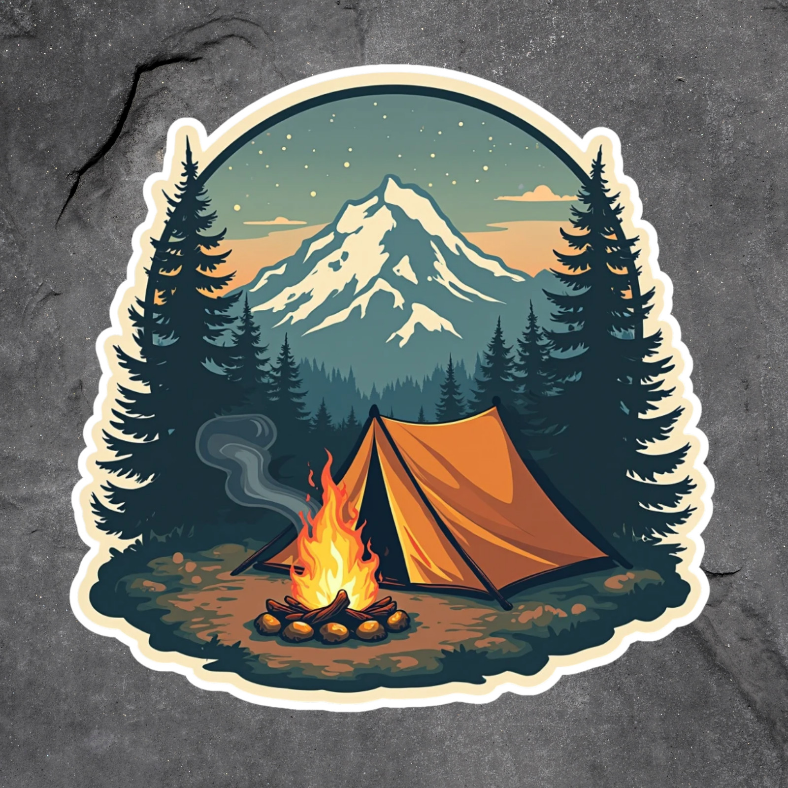 Camping tent sticker vinyl decal mountain fire outdoors nature hiking adventure