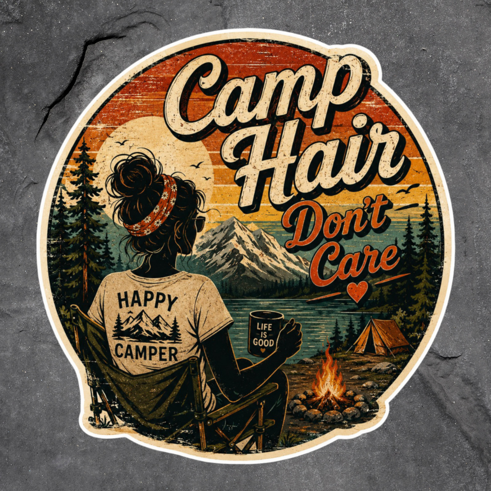 Camping Sticker Vinyl Decal Camp Hair Dont Care Happy Camper Funny