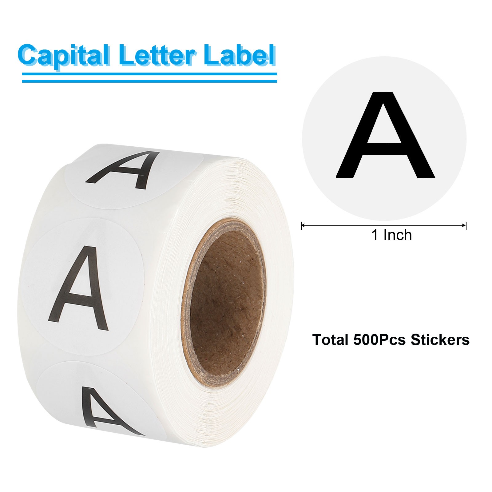 Letter A Inventory Labels 1 Inch Capital Letter Stickers (1Roll/Total 500Pcs)