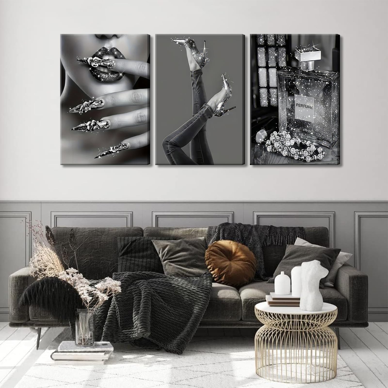 Modern Fashion Woman Canvas Wall Art Black and white stylish wall decor pictu…