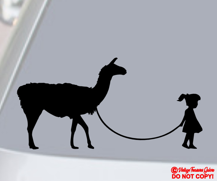 GIRL WALKING A LLAMA Vinyl Decal Sticker Car Window Wall Bumper PETTING FARM JDM