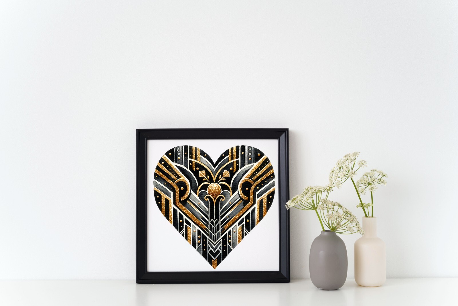 Black and Gold Art Deco Heart UV DTF Transparent Sticker / Decal