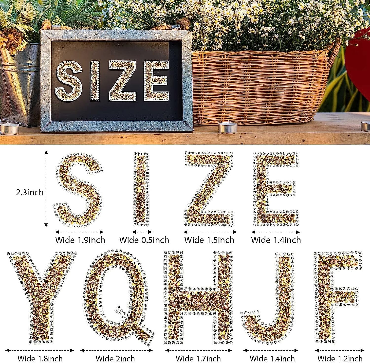 2.56Inch Gold White Rhinestone Letter Number Sticker Container Phone Laptop Hat