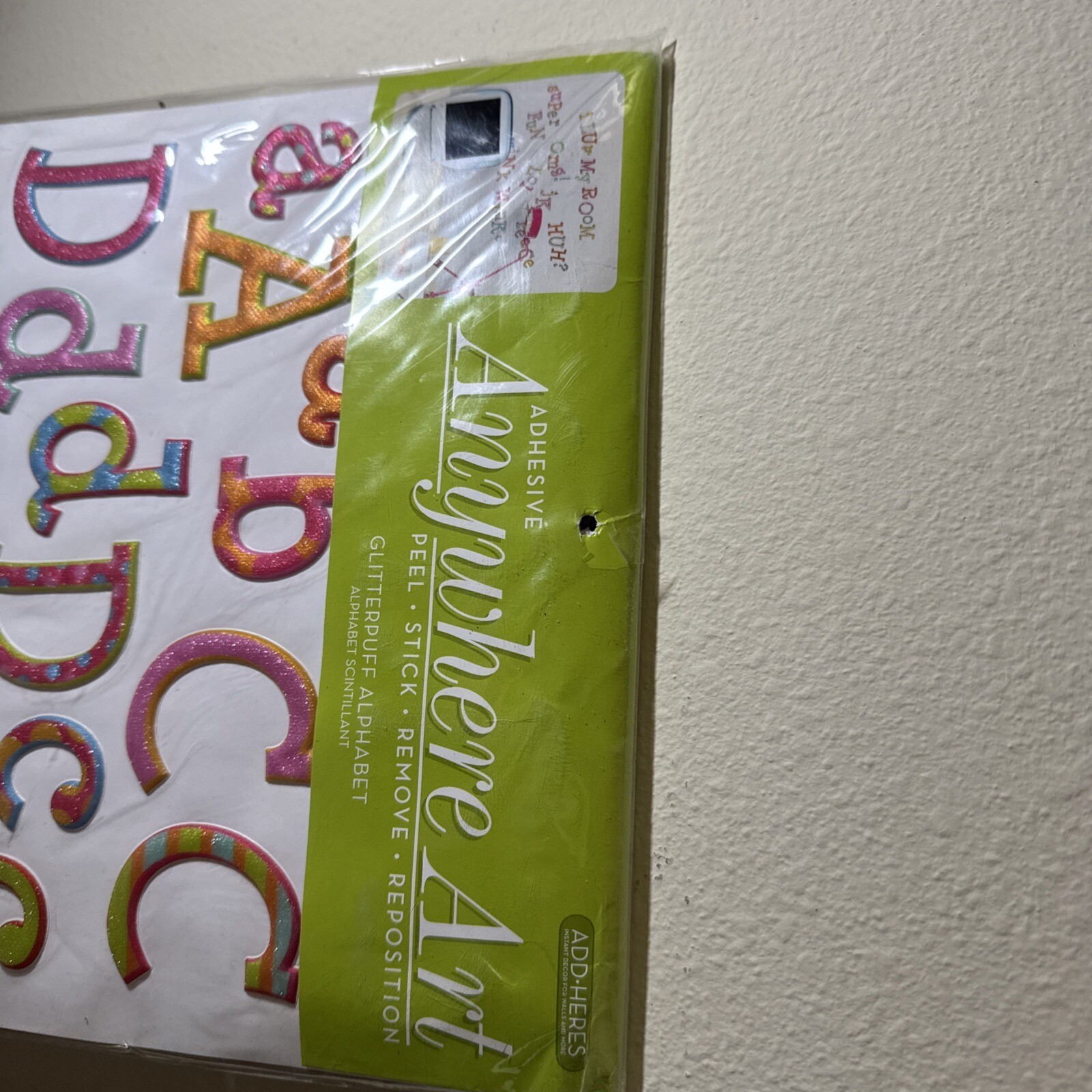 Anywhere Art Adhesive Glitter Puff Alphabet. Multicolor -3 Sheets Of Wall Decor