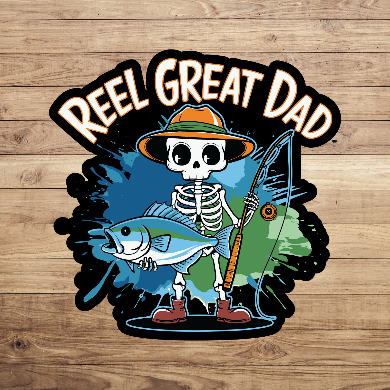 Skeleton sticker vinyl decal reel great dad fishing father's day window laptop