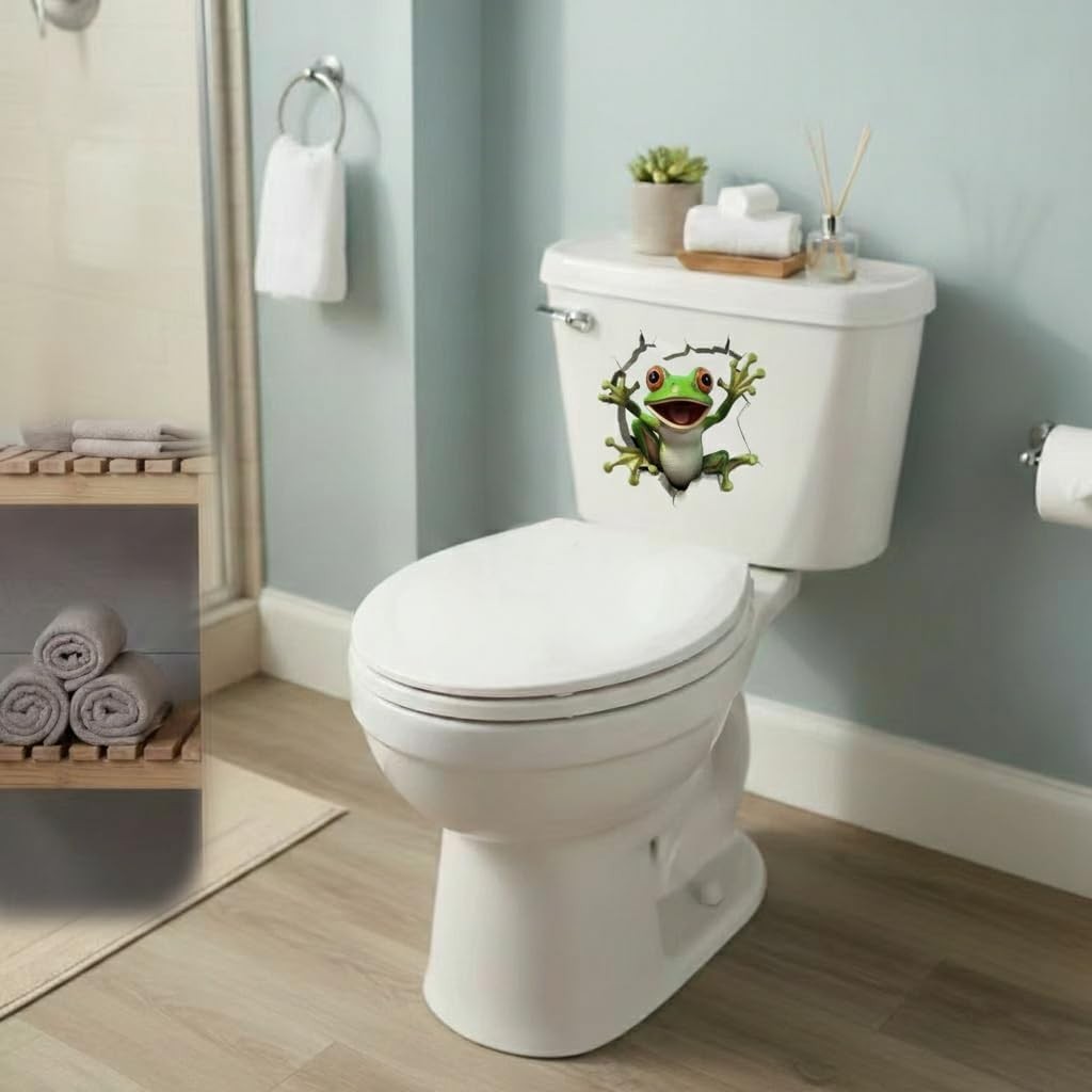 1 PCS Cute Frog Sticker for Bathroom Toilet Lid Wall Decals 11.8×11.4In | Cut…