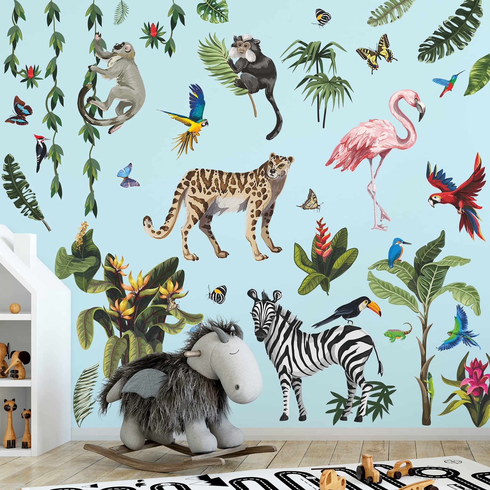 RW-4963 Creative Jungle Animals Wall Decals Wild Safari Animals Wall Stickers…