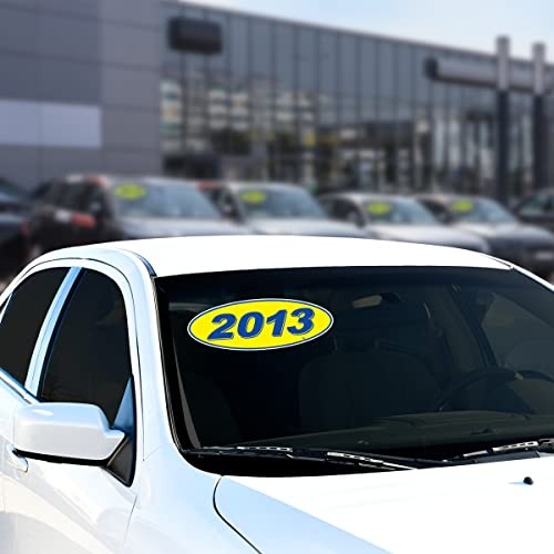 Versa Tags Oval Model Year Car Dealer Window Stickers Proudly 2013 Blue/Yellow