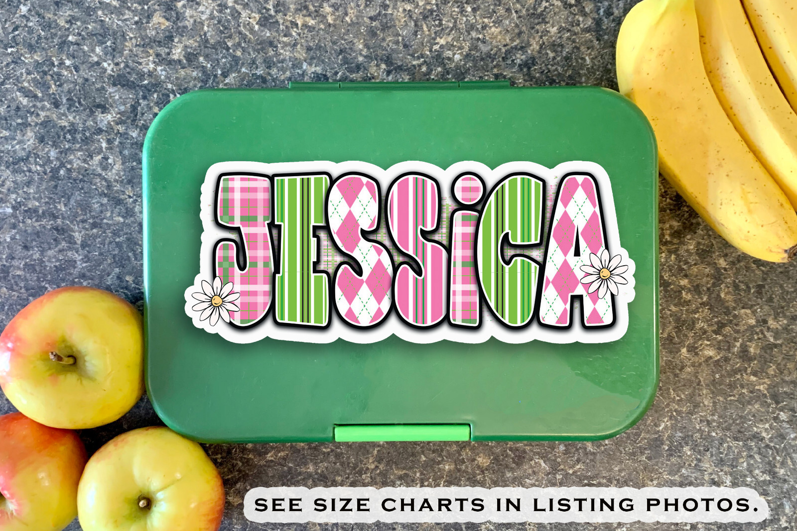 Custom Name Stickers • Waterproof Vinyl • Cute Stitched • Pastel Plaid Aesthetic
