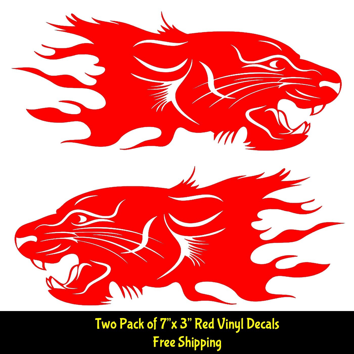 Tiger Panther Flames Two Pack 7" Red Vinyl Decal Car Truck Door Van Camper
