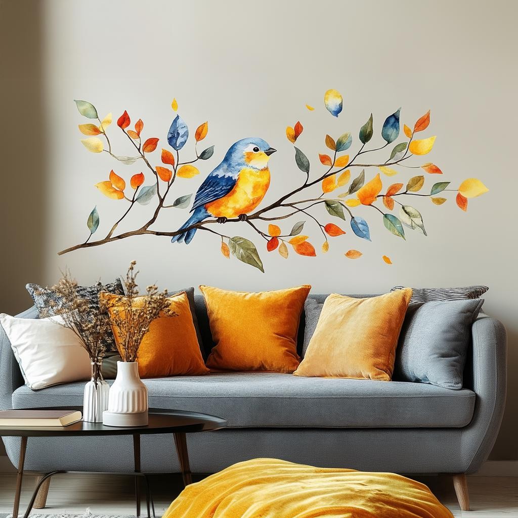 Bird on Branch Wall Decal | Watercolor Vinyl Sticker