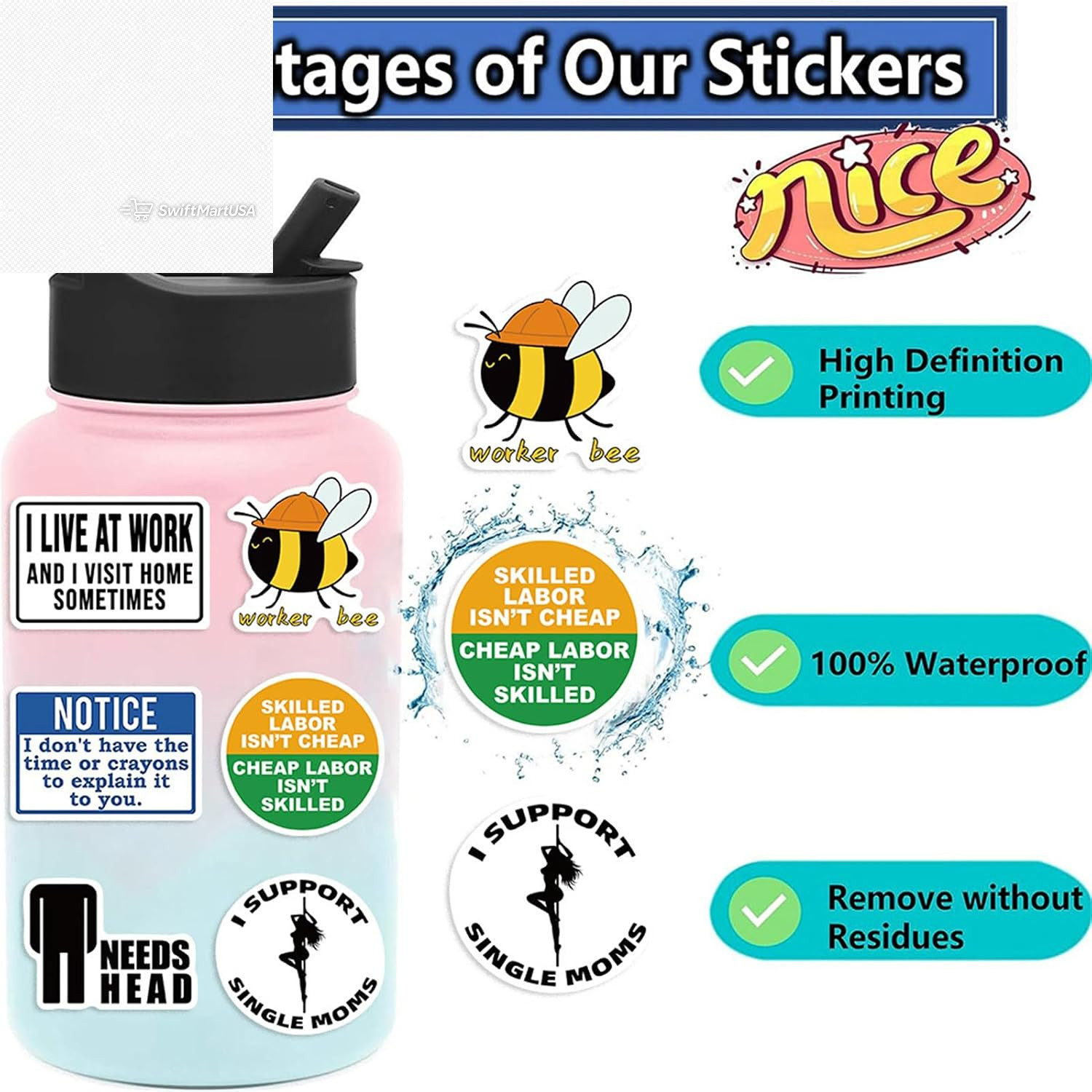100 Pcs Funny Stickers for Adults Sarcastic Meme Decals for Laptop Water Bottle