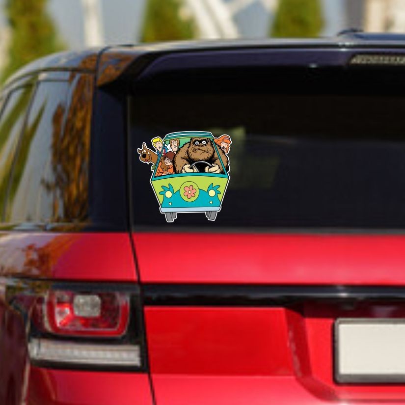Sasquatch driving Mystery Machine, Scooby, Bigfoot Precision Cut Decal
