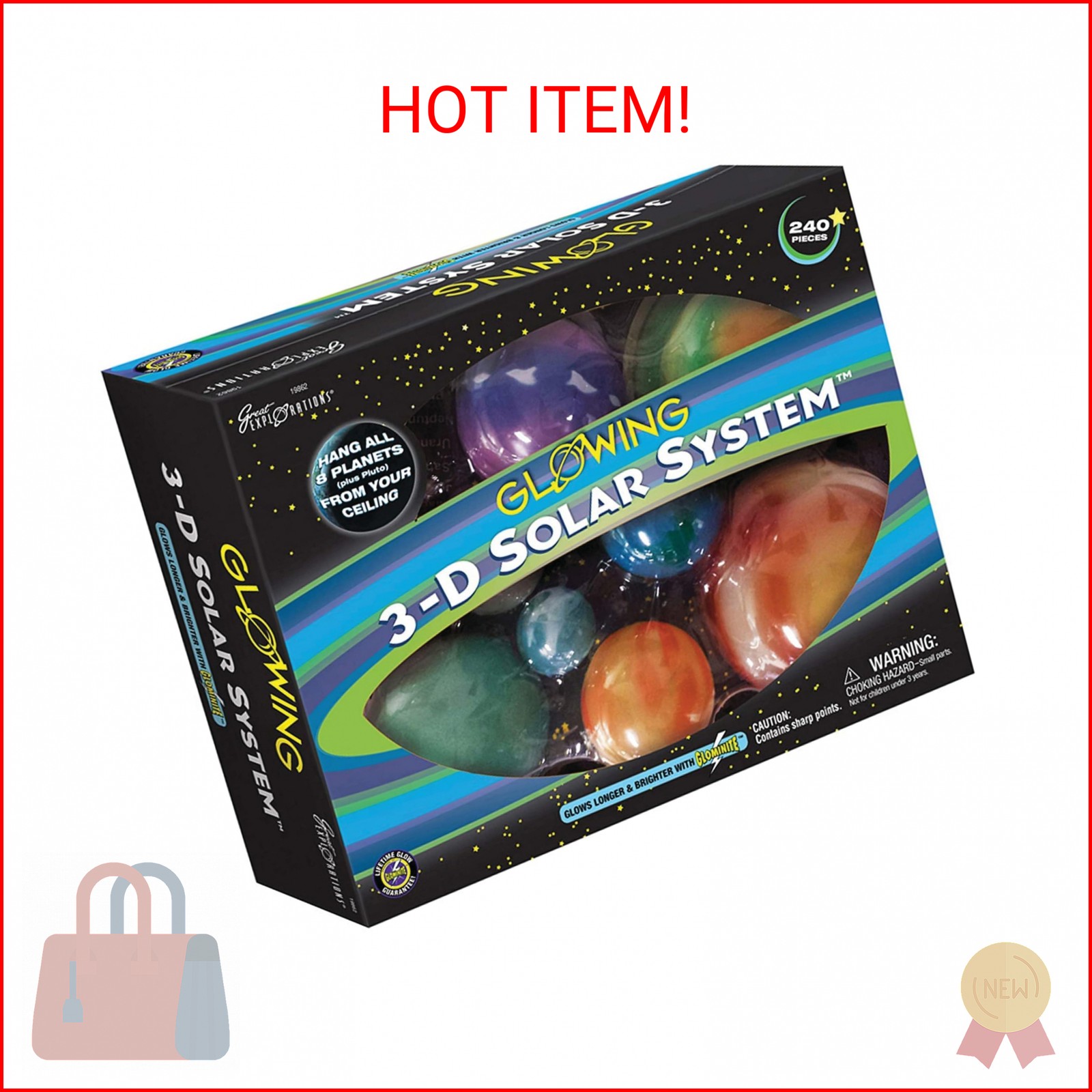 Great Explorations, 3-D Solar System Glow In The Dark Ceiling Hanging Kit 3D Pla