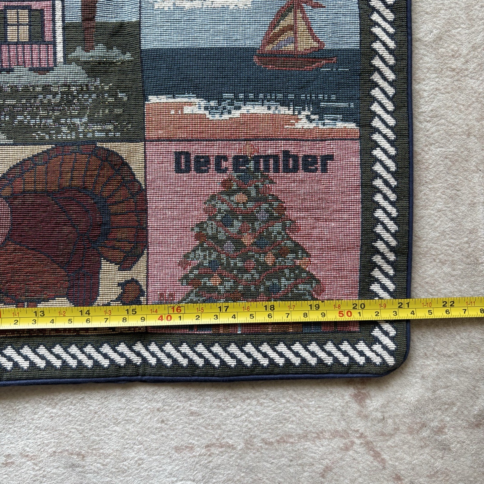 Vintage Bless Our Home 12 Months Woven Tapestry Wall Hanging Table Topper 20”