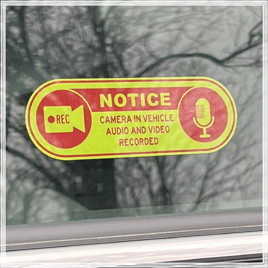 Camera in Car Recording Video XL 4-Pack INSIDE MOUNT Decals Yellow Red 4.25×1.5