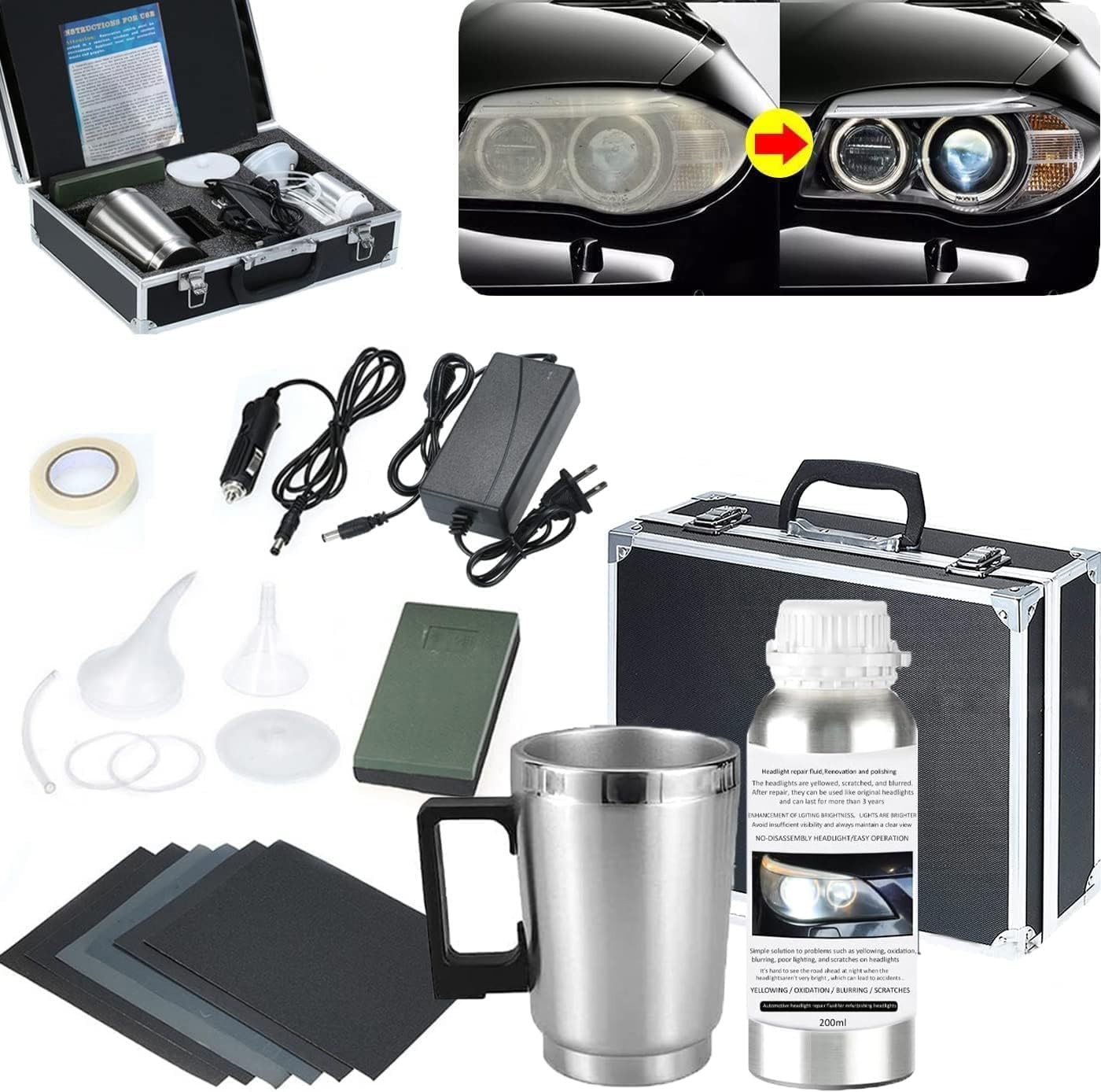 Car Headlight Restoration Kit, Auto Headlight Lens Polish Repair Kit Atomizing C