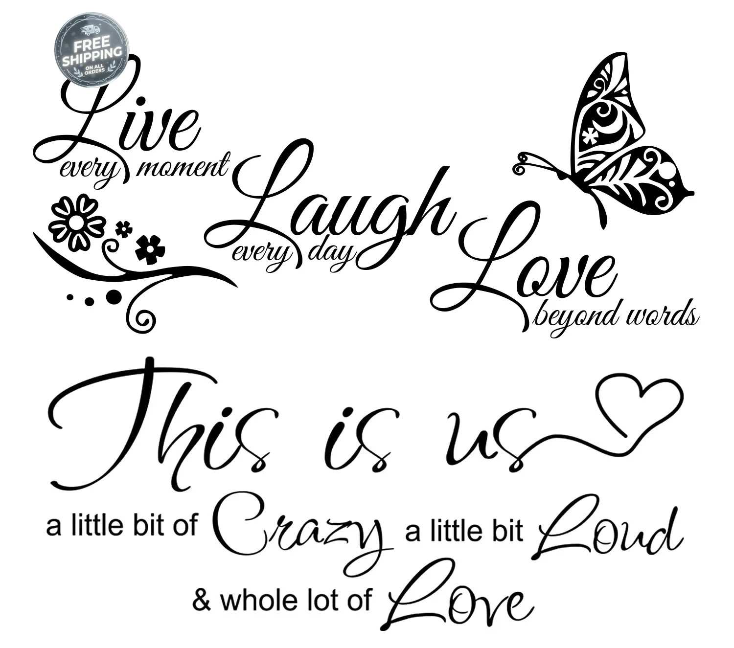 Live Laugh Love Butterfly Flower Wall Sticker Modern Home Decor Vinyl