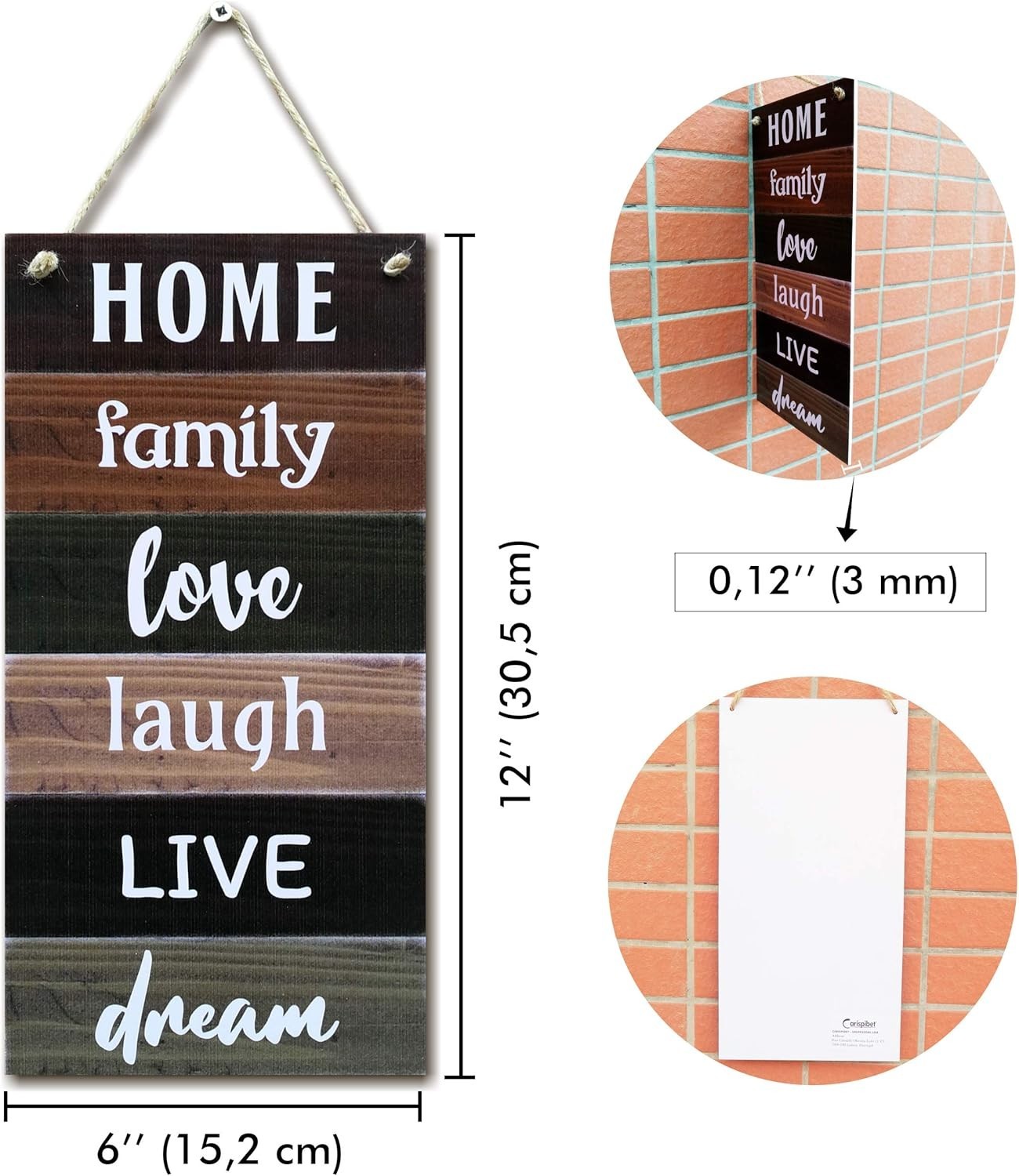 Inspirational Rustic Wall Sign – Home, Family, Love & Dreams 12" x 6"