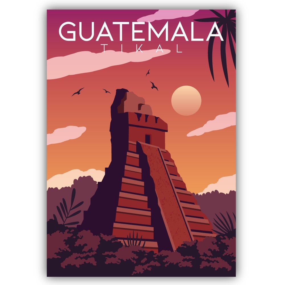 Guatemala Tikal Vintage Poster Art Cut To Shape Vinyl Sticker