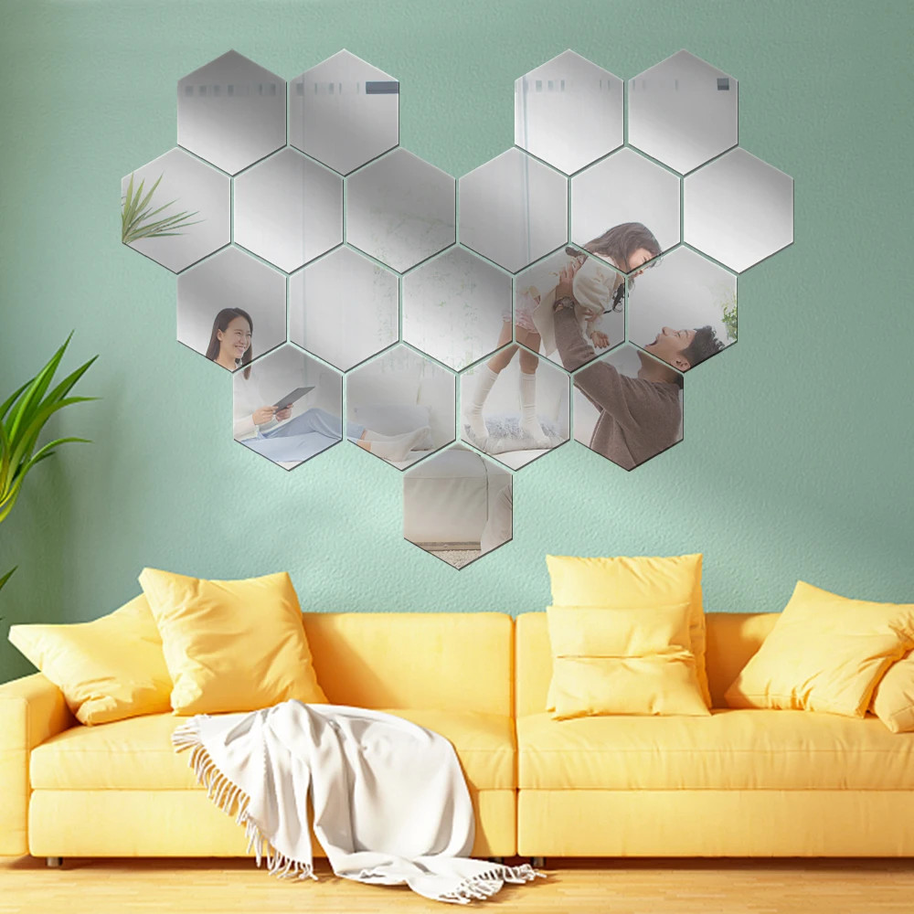 100/1pcs Hexagonal Acrylic Mirror Wall Sticker Mini Mirror Solid Paster