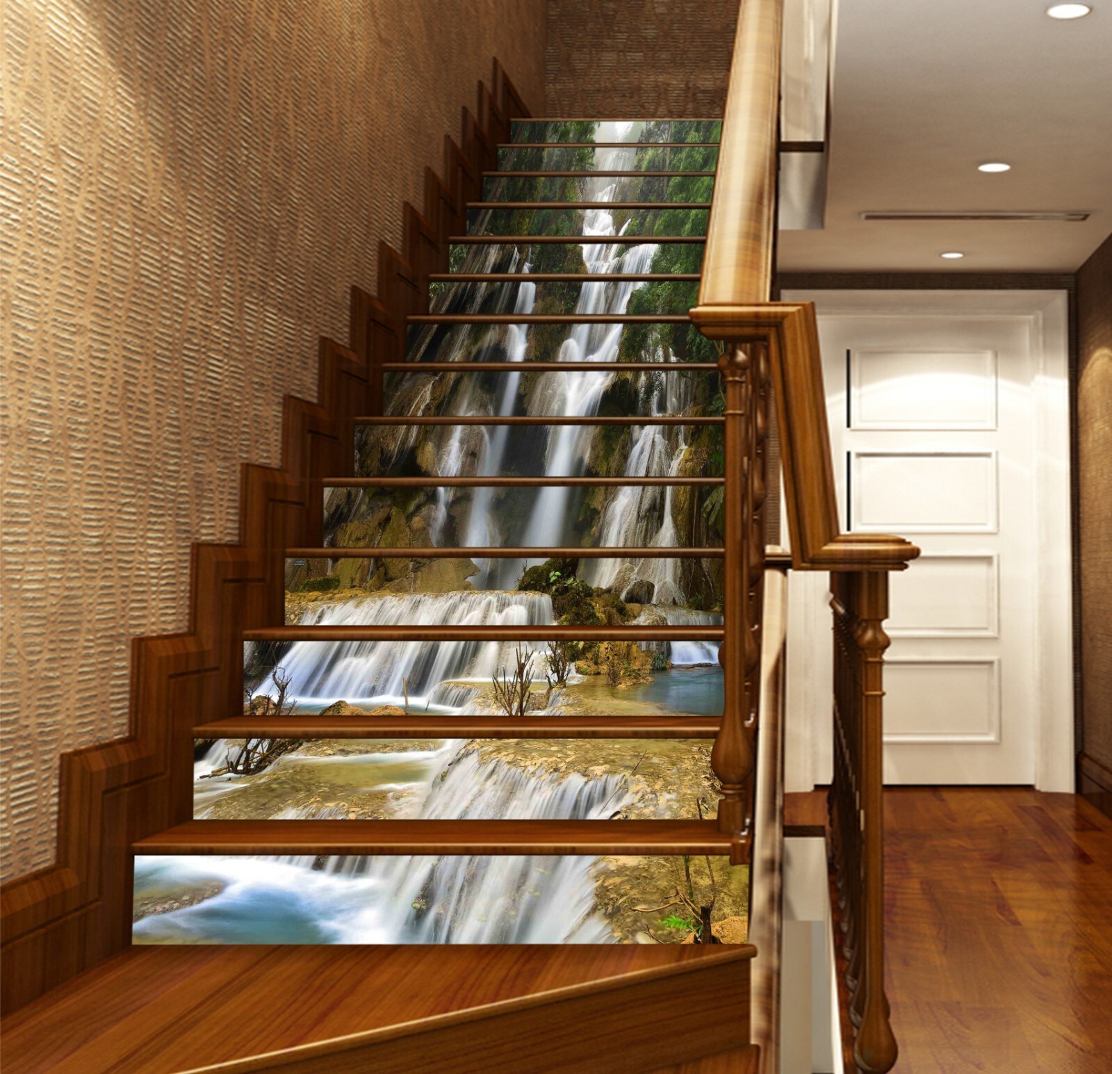 3D Waterfall Trees AZ1332 Stair Risers Decoration Mural Vinyl Wallpaper Kay