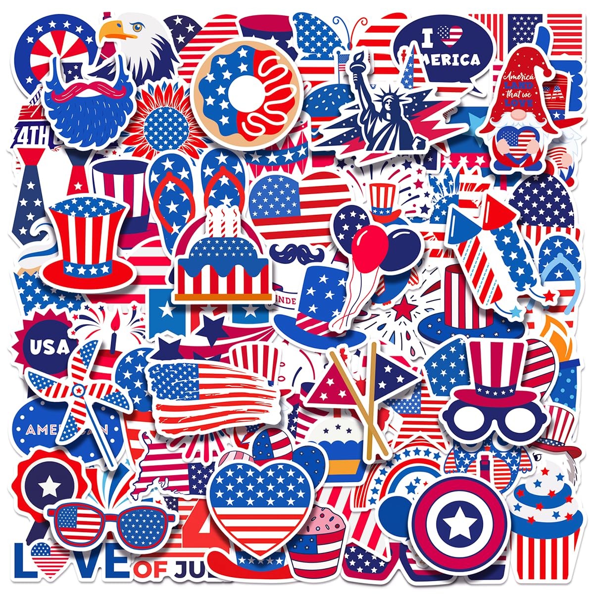 100pcs 4th of July Theme Waterproof Vinyl Stickers – Patriotic Multicolor