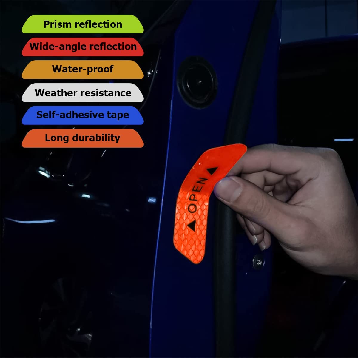 4PCS Reflective Car Door Warning Stickers Safety Visibility Decals