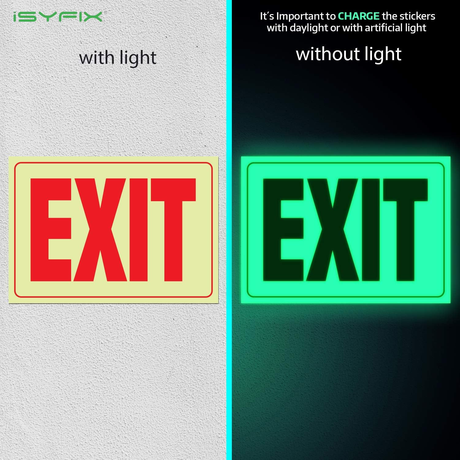 Photoluminescent Exit Signs – 2 Pack, 10×7 Inch, Durable Glow in the Dark Sticke