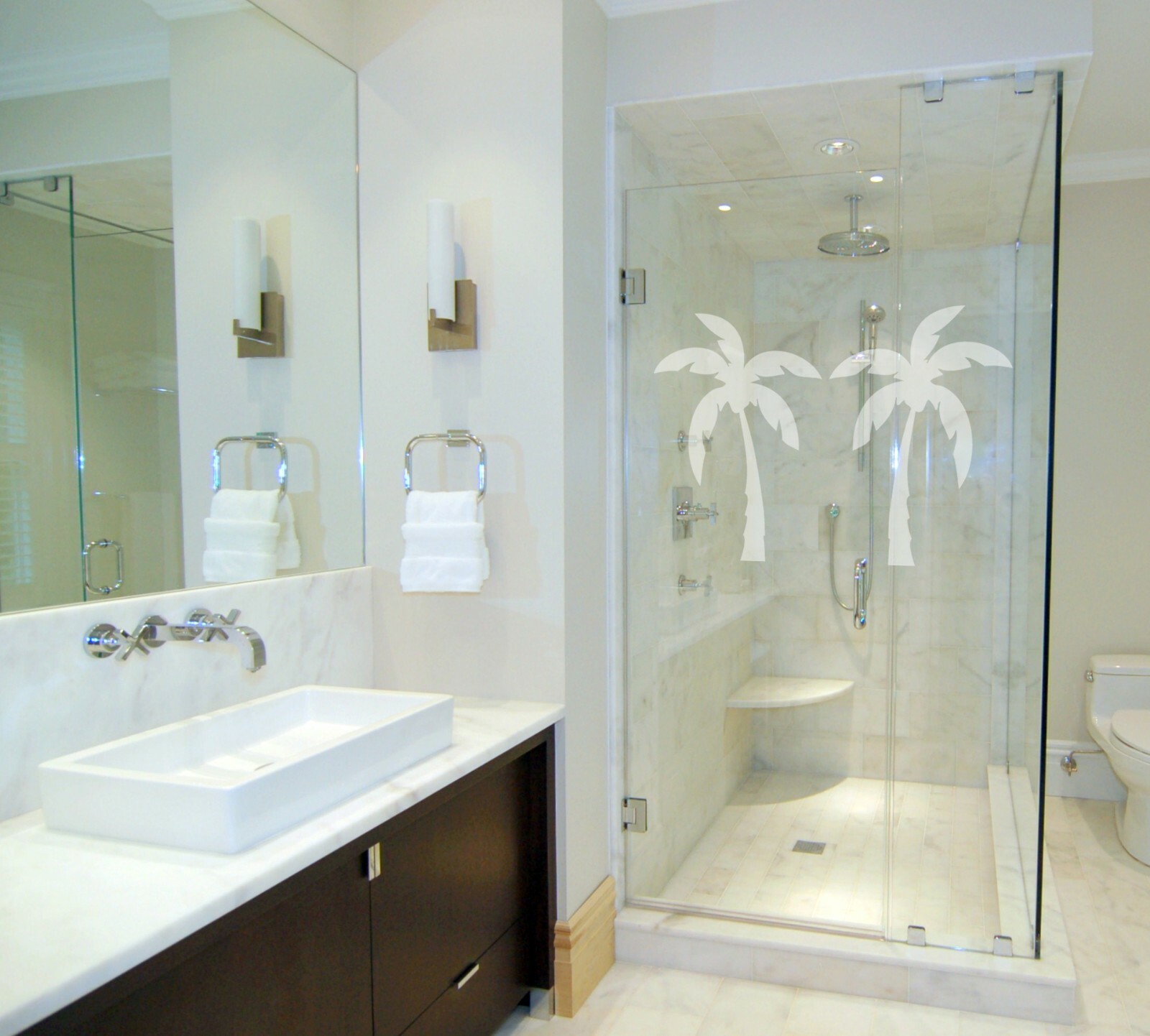 2 Stylized Palms 18" x 27" – Etched Glass Decals – For Shower Doors, Windows