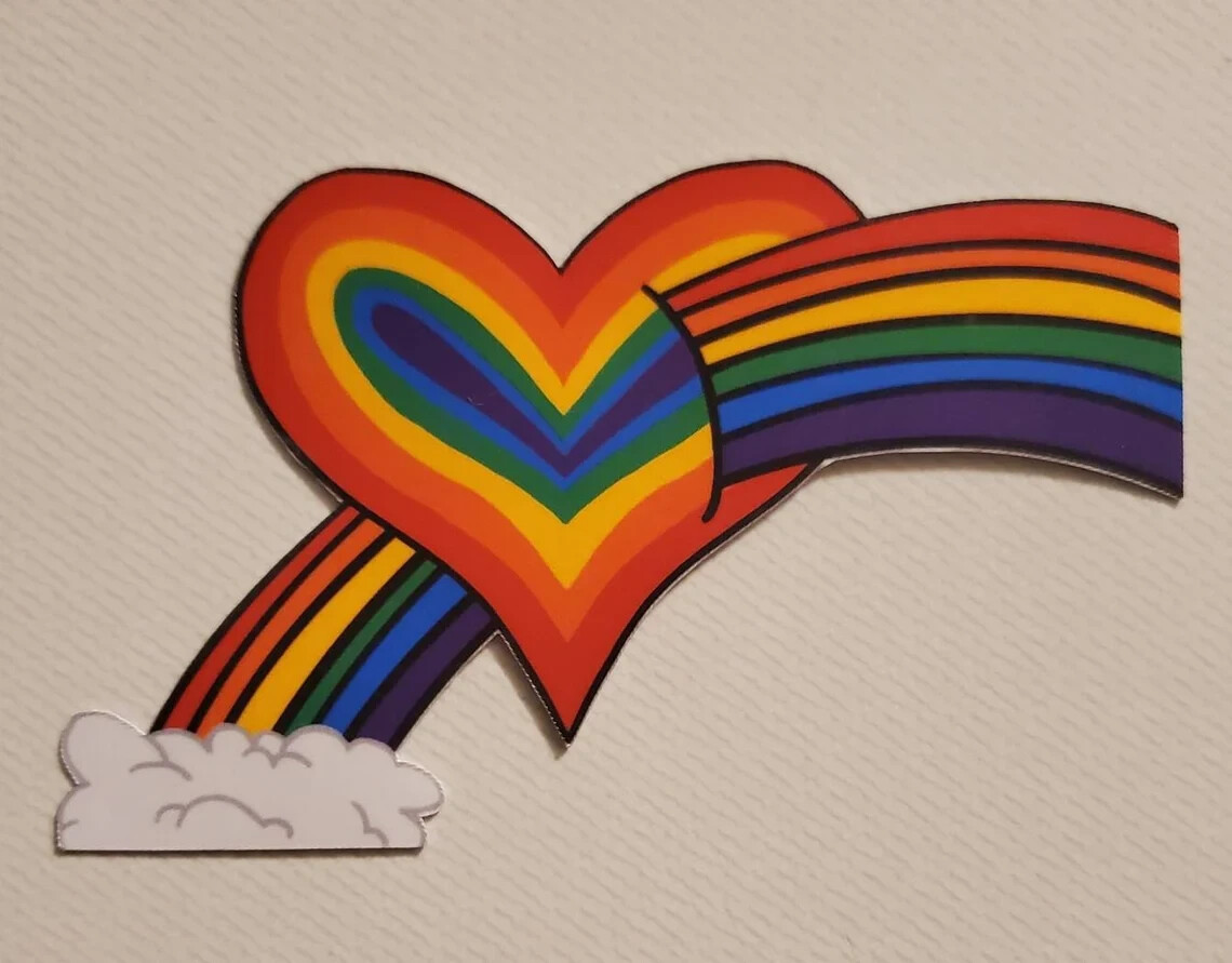 Handmade "Rainbow Love" die cut sticker. Weatherproof. See description!