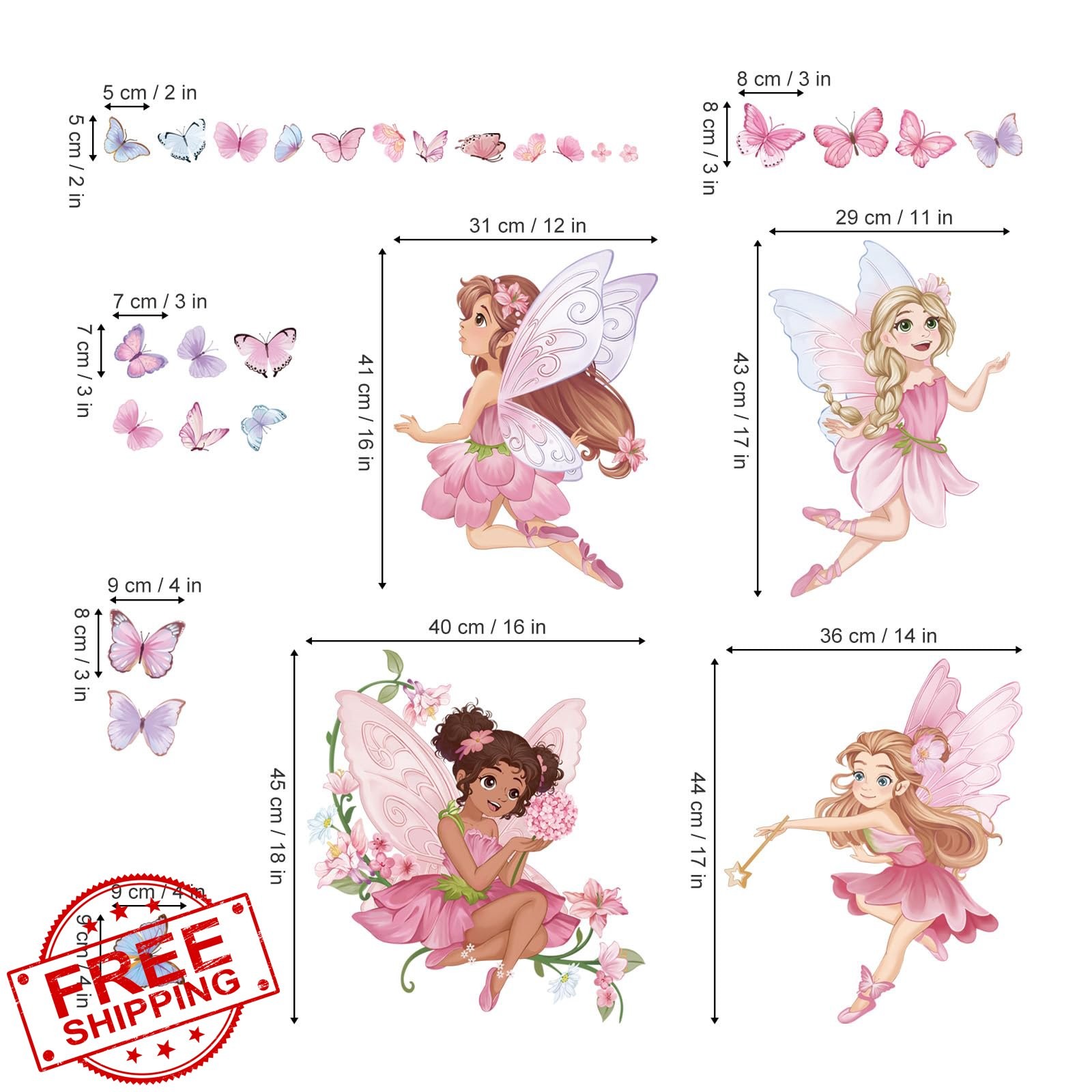 wondever Pink Fairy Wall Stickers