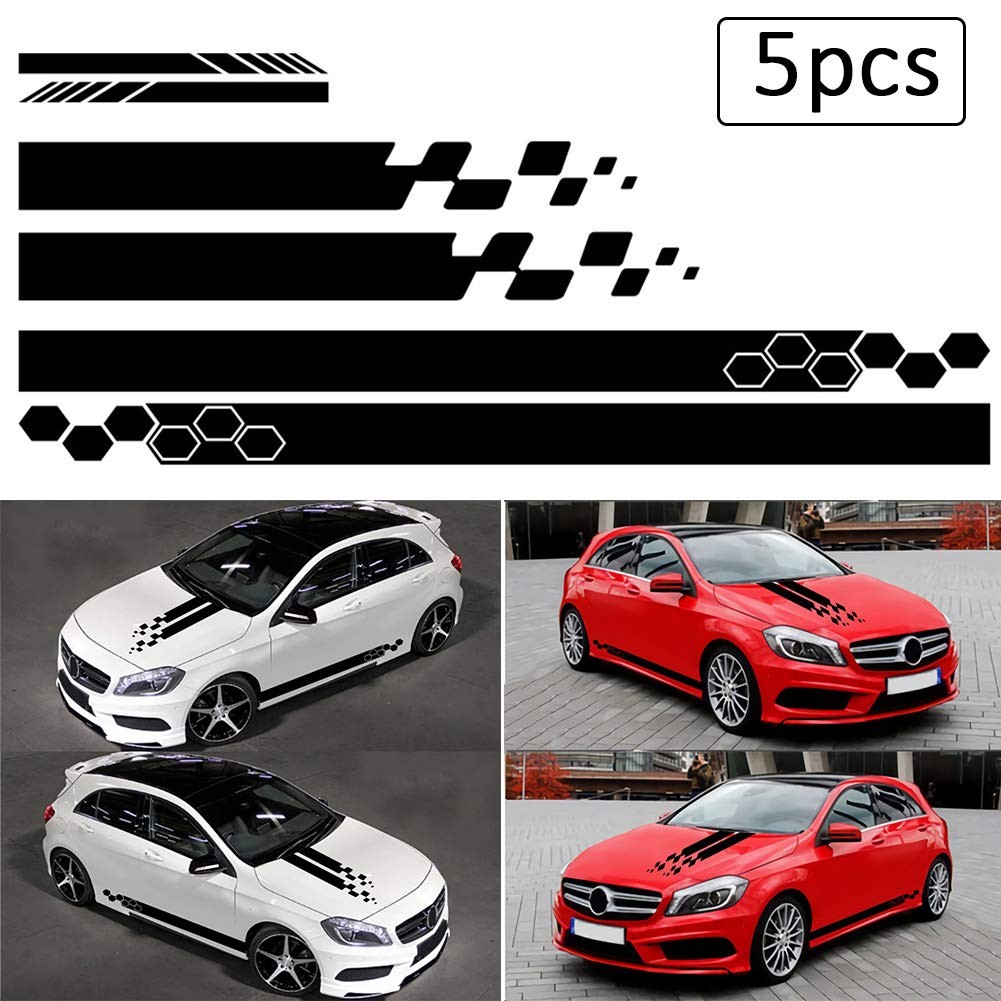 RoJuicy 5 Pieces Vinyl Car Side Stickers Decorative Auto Body Racing Sports D…