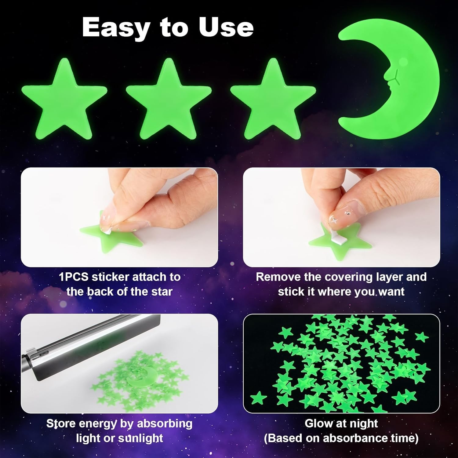 Pegatinas estrellas que brillan en la oscuridad 200 estrellas y luna pared