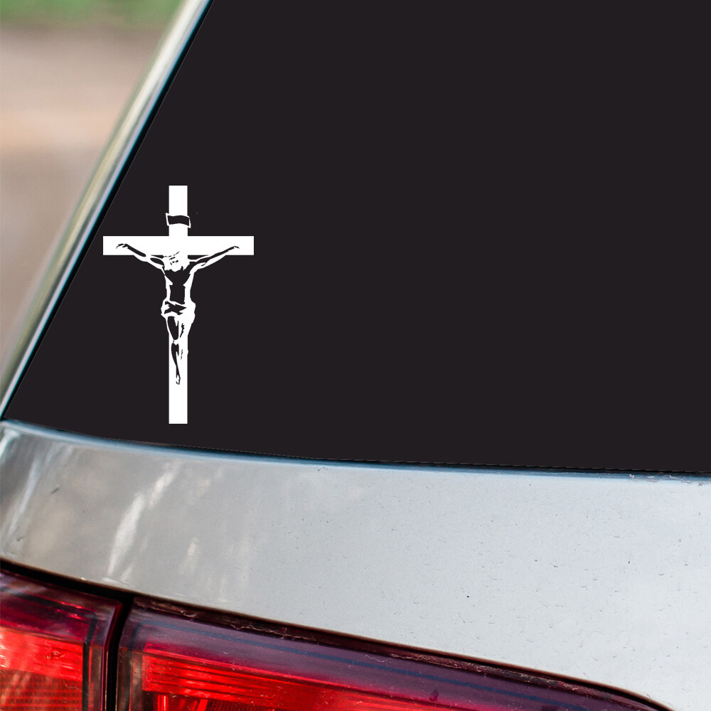 Christian Cross Sticker Jesus Religious S53 all chrome and regular vinyl colors