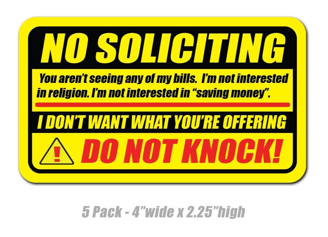 5x No Soliciting sticker window office store label decal business no knocking