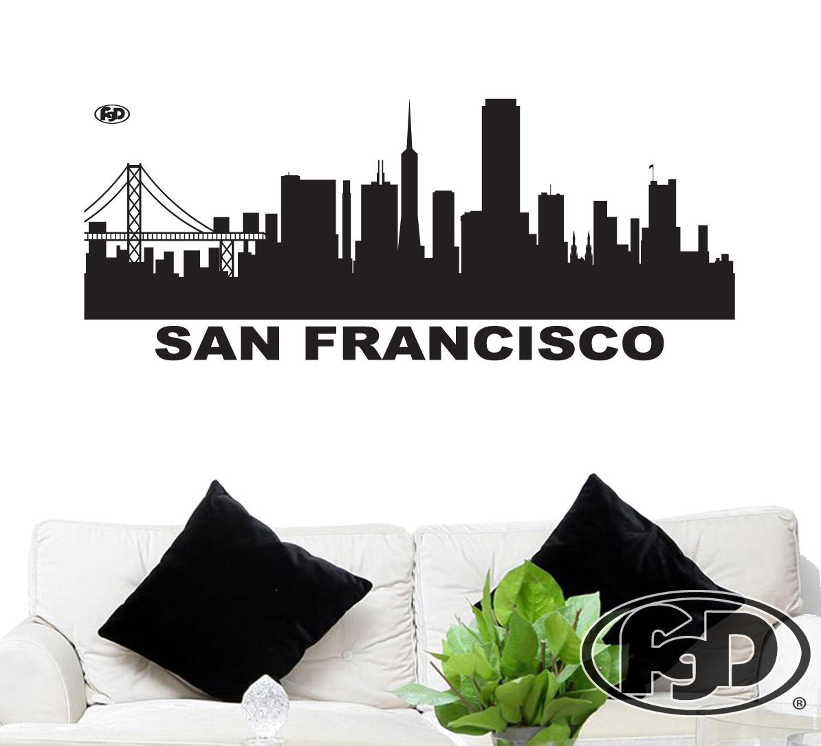 FGD San Francisco City Skyline Vinyl Wall Decal / Sticker 20" x 50"