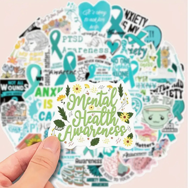 50pcs Anxiety Awareness Mental Health Decoration Stickers Waterproof Stickers