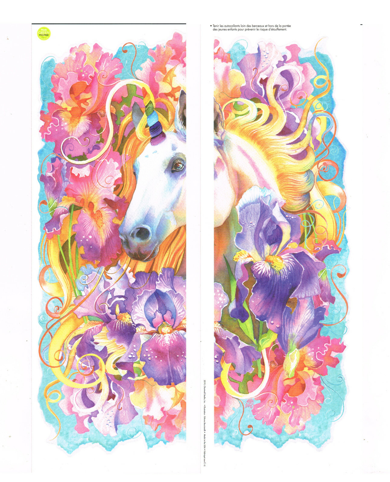 UNICORN GARDEN Iris Floral Wall Art Decals Appliques Stickers Mural Peel & Stick