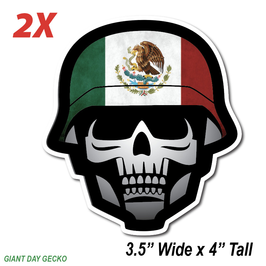 (2) Mexican Mexico Helmet Skull calavera car Laptop Wall Sticker Decal USA