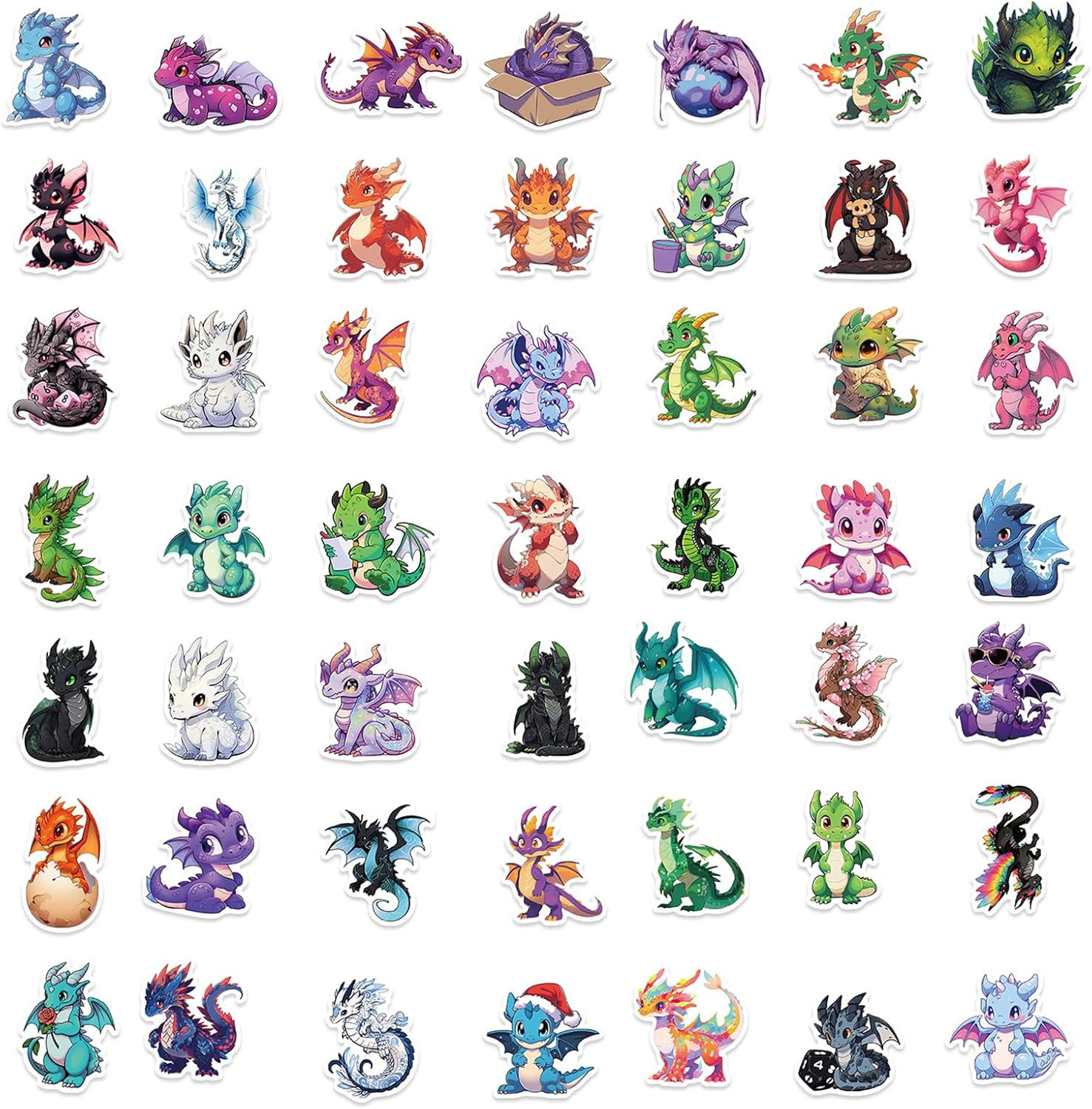 50Pcs Cool Dragon Stickers for KidsCute Cartoon Dragon Waterproof Vinyl Sticker