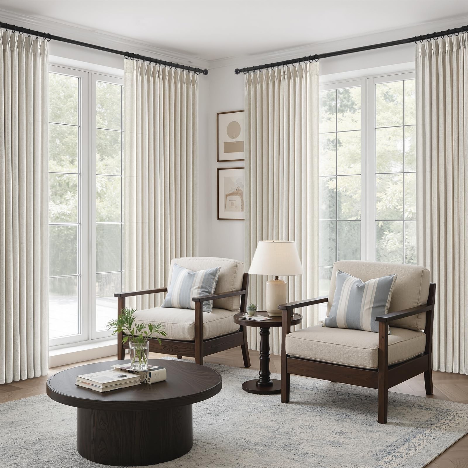 Natural Pinch Pleated Linen Curtains 84 Inch Long 2 Panels for Living Room Be…