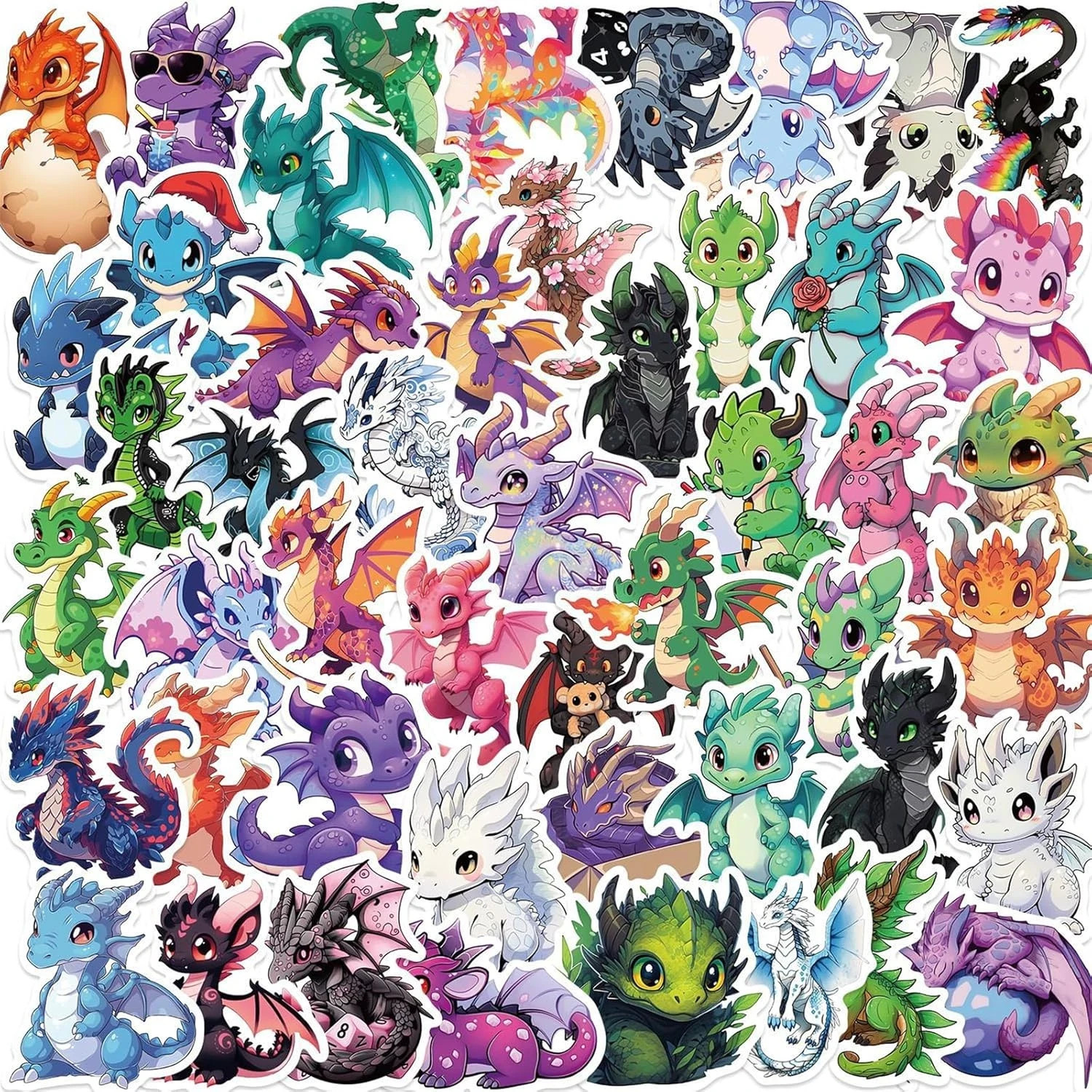50Pcs Cool Dragon Stickers for KidsCute Cartoon Dragon Waterproof Vinyl Sticker