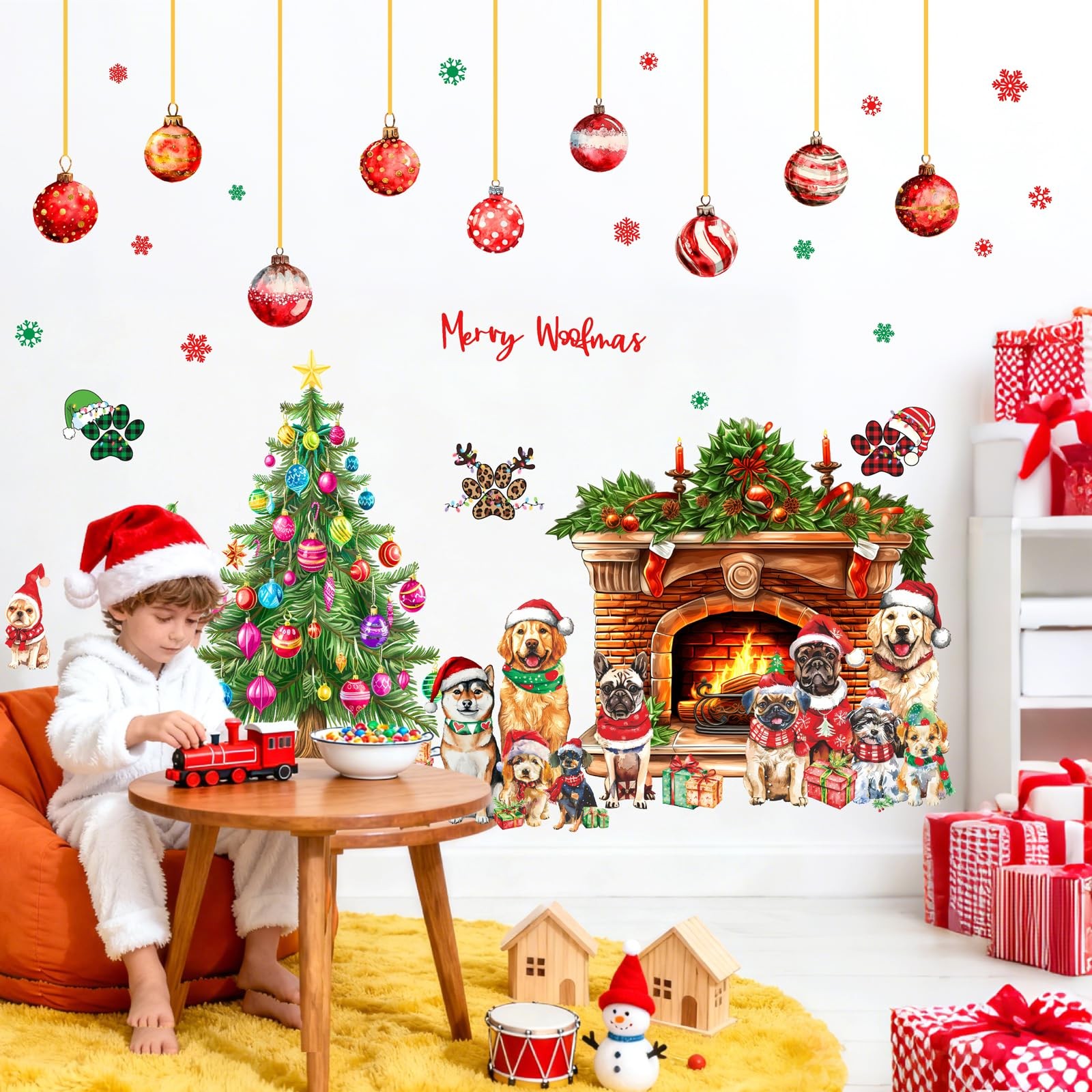 Christmas Tree Fireplace Wall Decals Large Christmas Bell Snowflake Wall Stic…