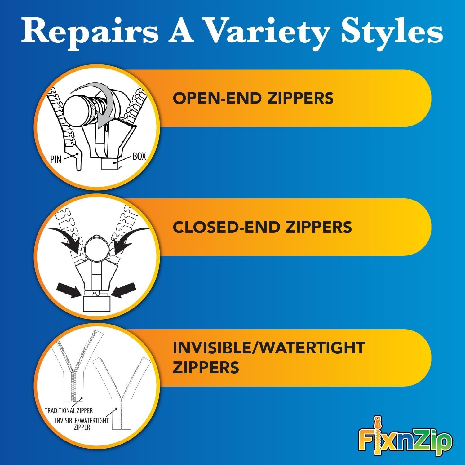 Fix n’ Zip Universal Zipper Repair Kit – Black Nickel, 3 Sizes for Quick Repairs
