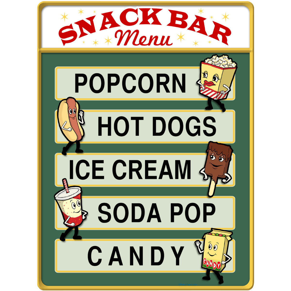 Snack Bar Menu Dancing Snacks Wall Decal Classic Movie Theater Decor
