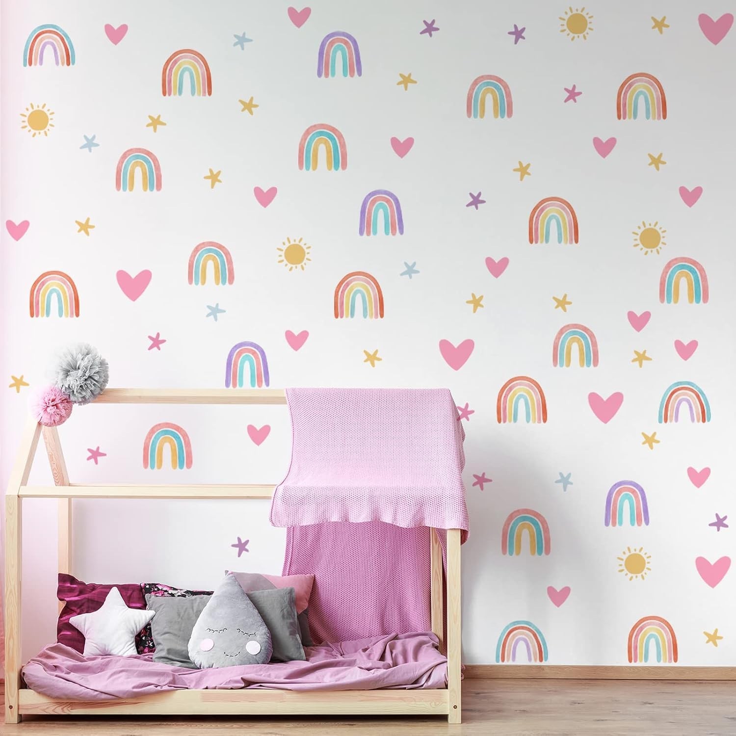 Rainbow Wall Decor Stickers Small Rainbow Decal Watercolor Heart Star Sun Wal…