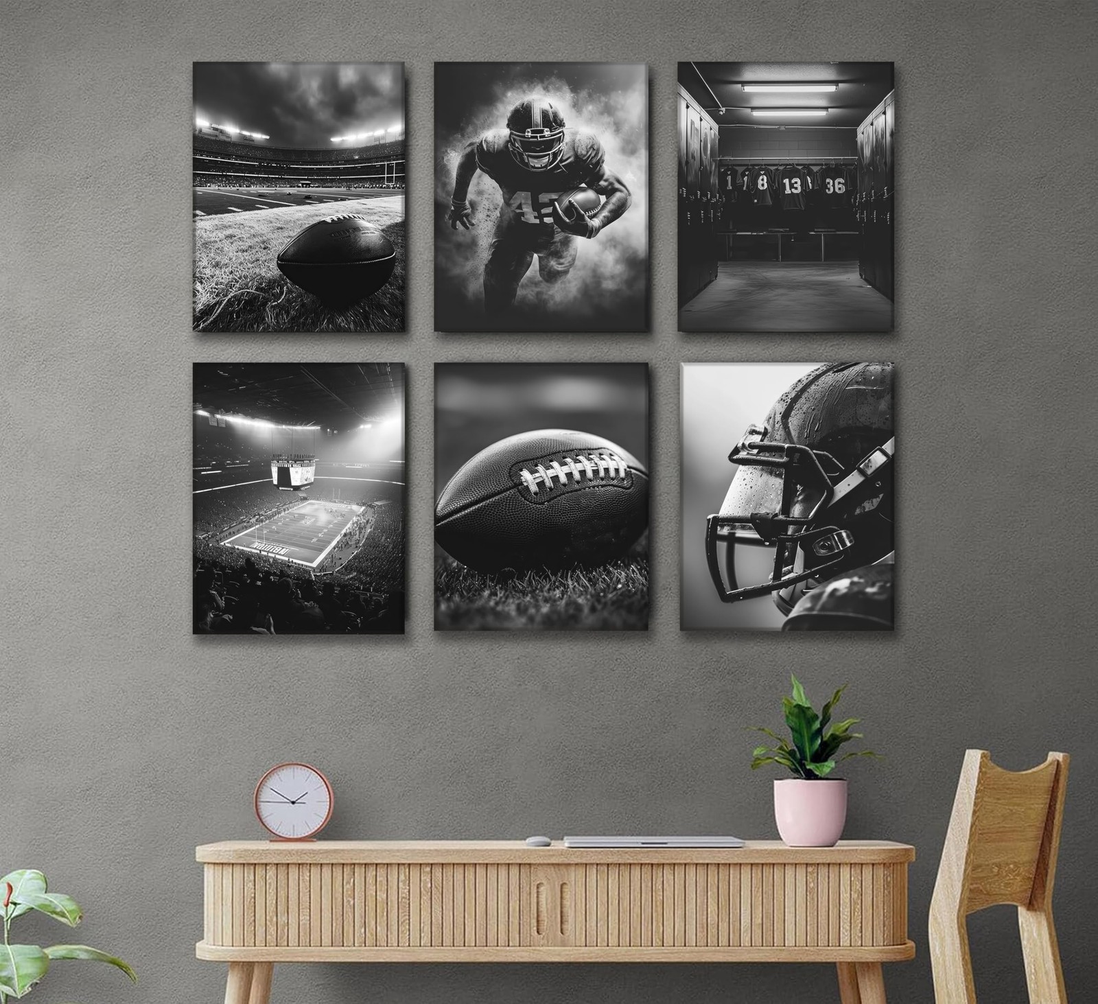 6Pcs Football Canvas Wall Art Rugby Field Stadium Sports Theme Picture Wall D…