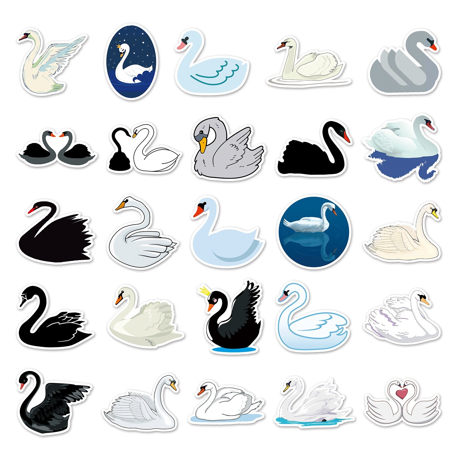 50pcs SWAN Stickers, Cute Animal Water Bottle Laptop No Residue Sticker, #212
