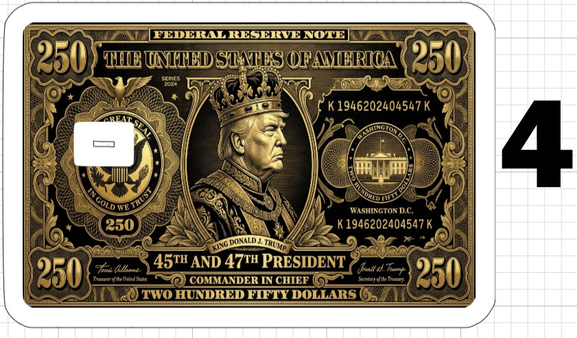 King Donald Trump 250 Dollar Bill Credit ATM Debit Gift Card Skin Sticker Gold